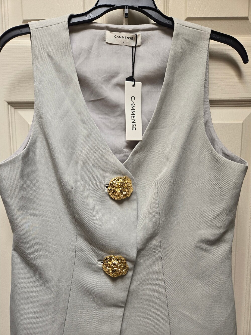 NWT Commense Grey Wide-Leg Pantsuit with Gold Button Vest, Large - Picture 3 of 6